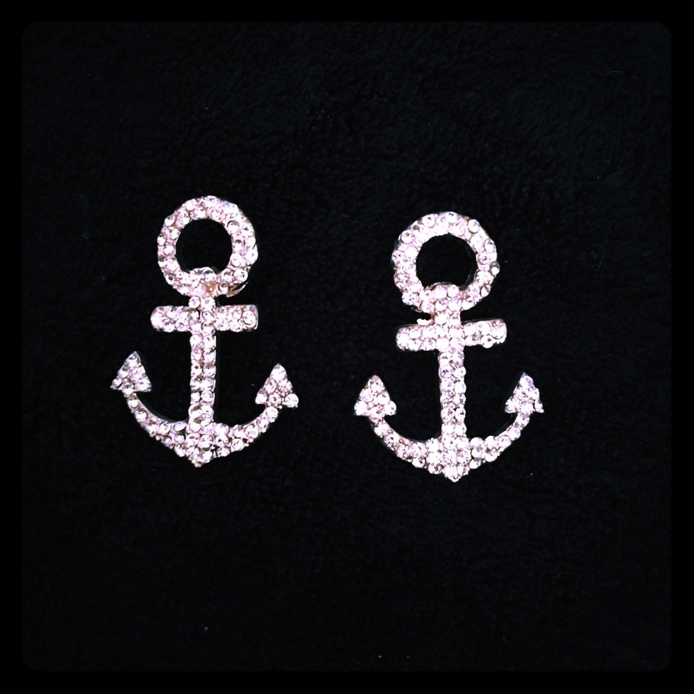 Rhinestone Anchor Earrings